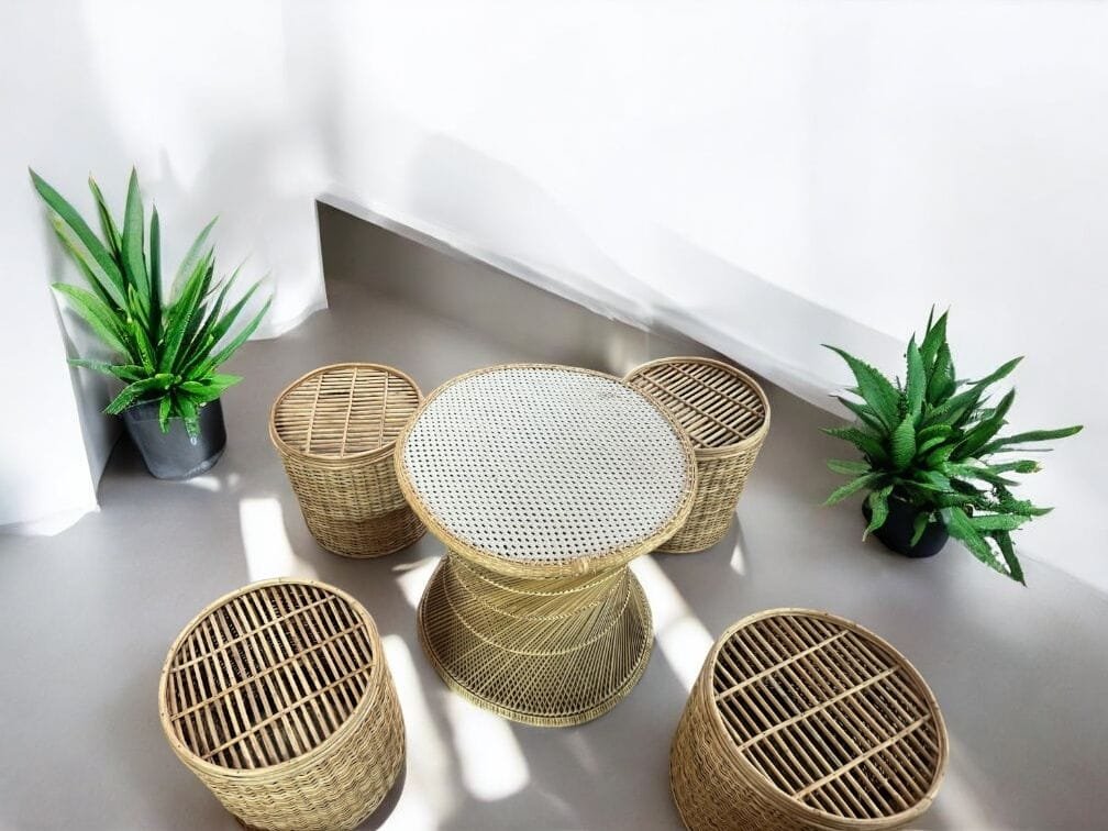 Cane Bunai Coffee Table Stool For Restaurant Cafe Use | Bamboo Muda stools for indoor outdoor /balcony cafe stools - Image 2
