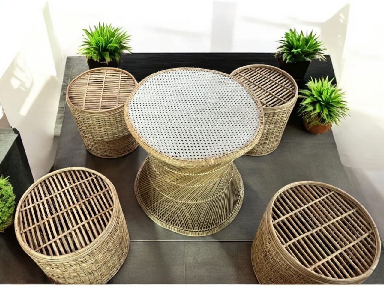 Cane Bunai Coffee Table Stool For Restaurant Cafe Use | Bamboo Muda stools for indoor outdoor /balcony cafe stools - Image 5