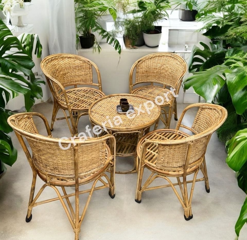 Cane Wicker Outdoor Chair And Table Furniture Set / Dining chair table set for Indoor Outdoor / Living Room / Garden / Balcony / Cafe Hotel / Restaurants