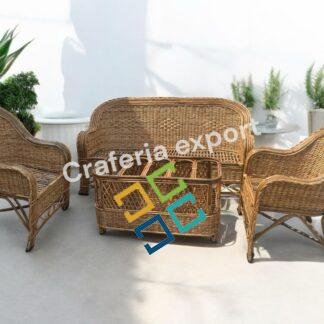 Cane Sofa Set | Bunai Cane Three Seater Sofa with Sofa Chairs Set | Rattan Cane Sofa Set