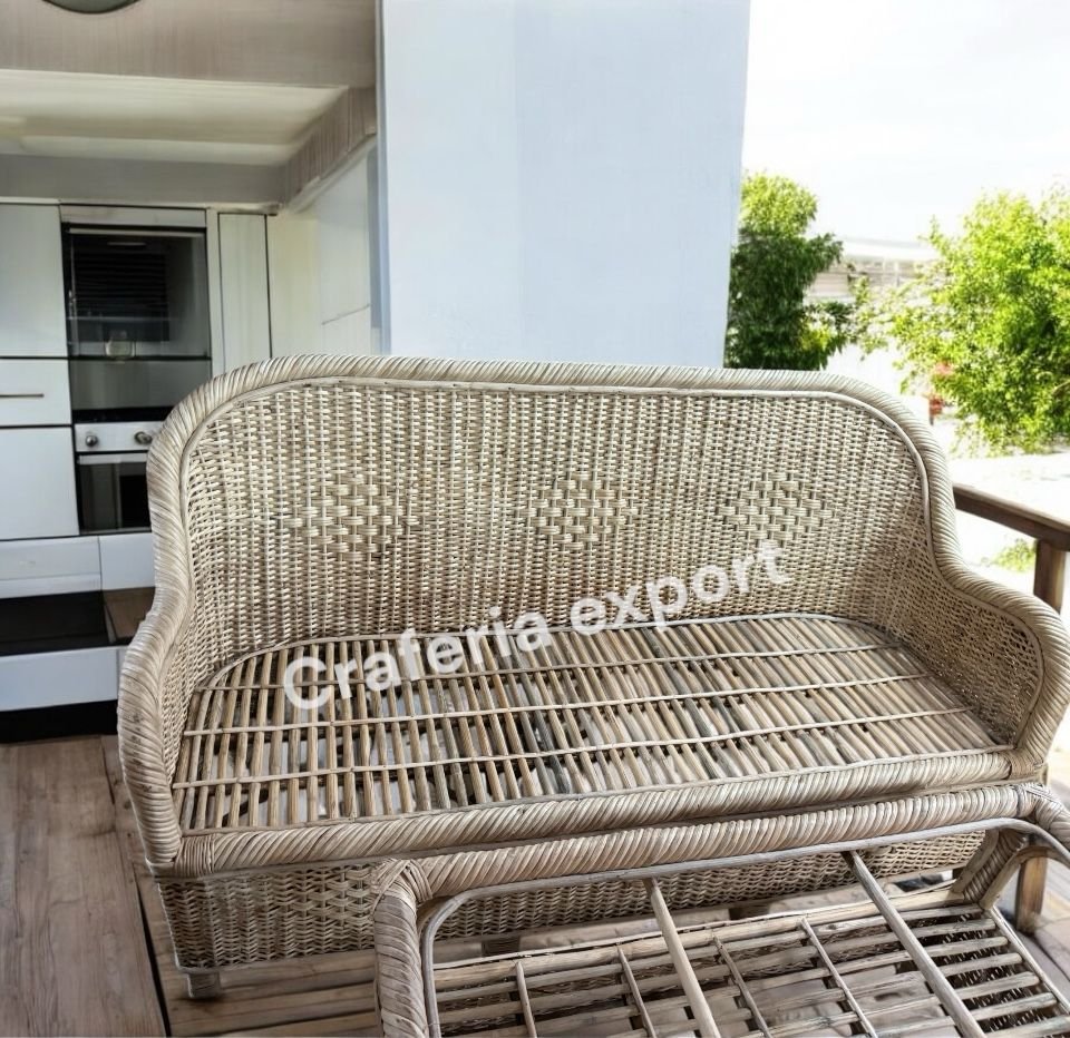 Full Bunai Cane Sofa Set Furniture for Indoor Outdoor | Three Seater Sofa with Sofa Chairs Table Set - Image 3