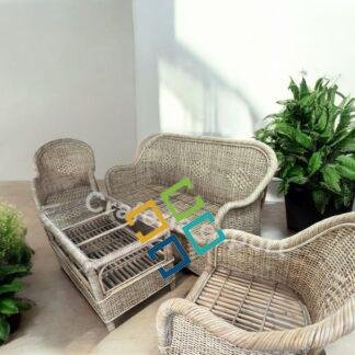 Full Bunai Cane Sofa Set Furniture for Indoor Outdoor | Three Seater Sofa with Sofa Chairs Table Set
