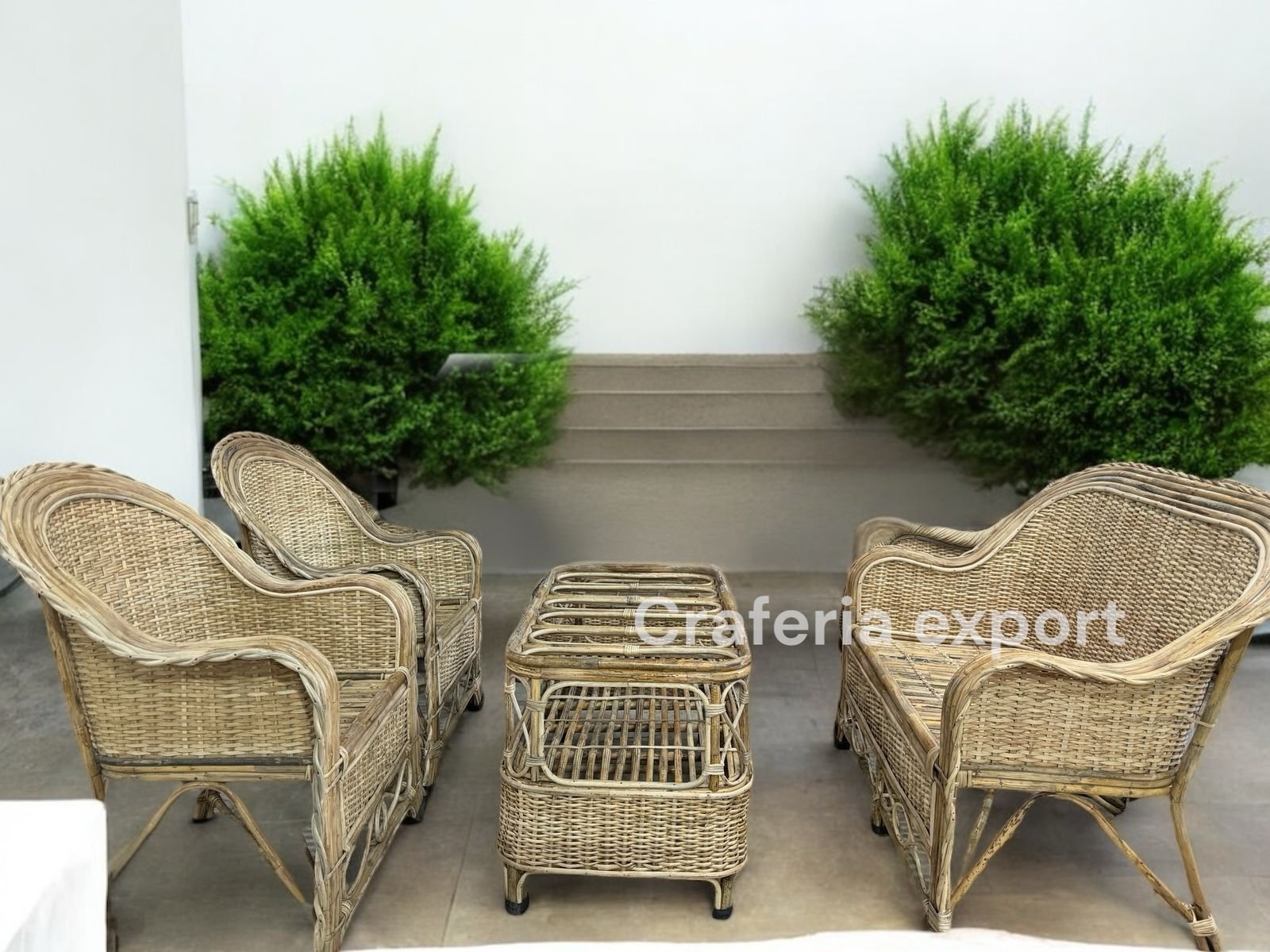 Cane 2 Seater Sofa Set with Half Bunai | Handcrafted Rattan Sofa with Chairs Table Set for living room, balconies , and studios - Image 3