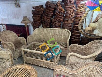 Full Bunai Cane Sofa Set Furniture for Indoor Outdoor | Three Seater Sofa with Sofa Chairs Table Set - Image 5