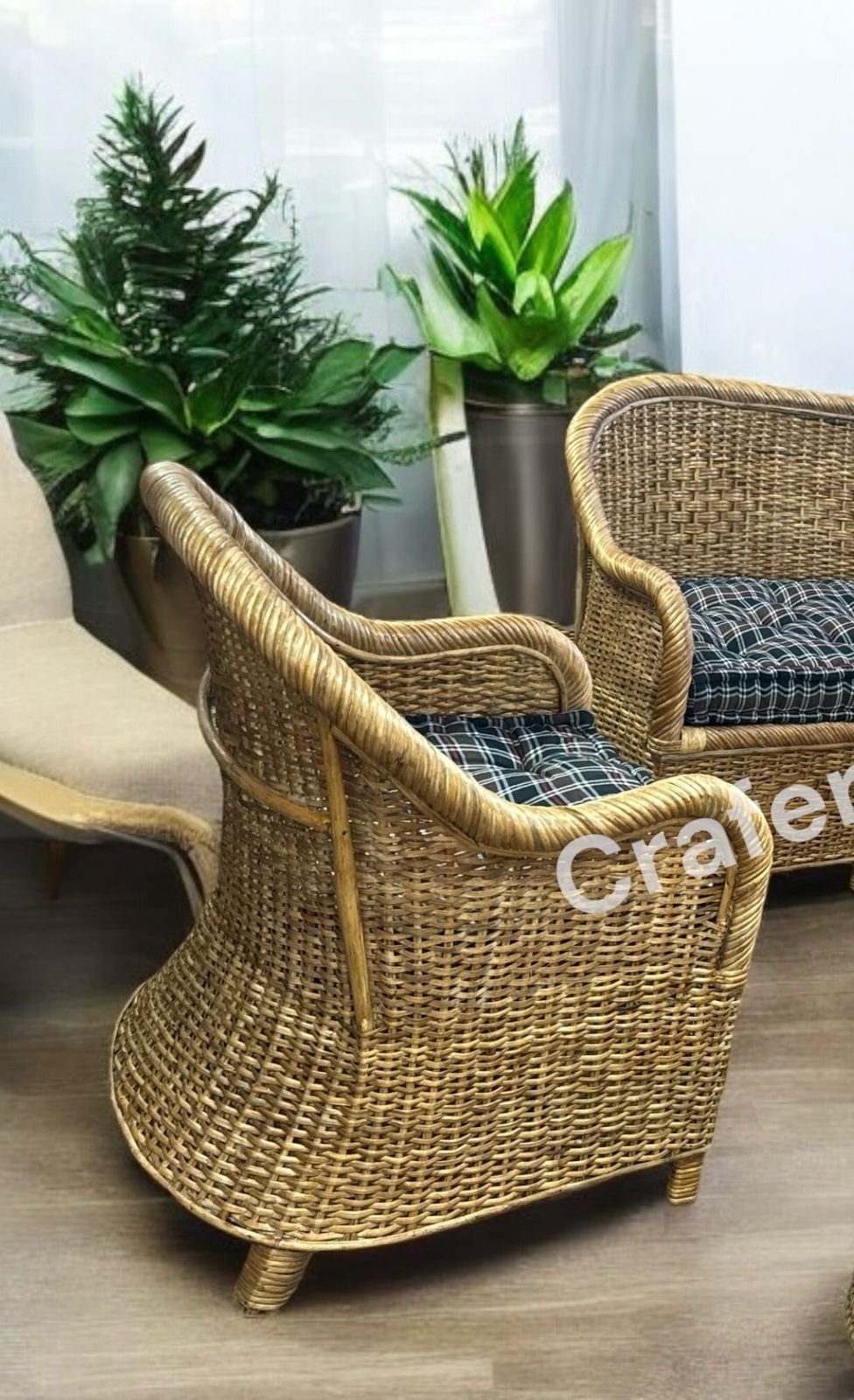 Full Bunai Cane Sofa Set Furniture for Indoor Outdoor | Three Seater Sofa with Sofa Chairs Table Set - Image 4