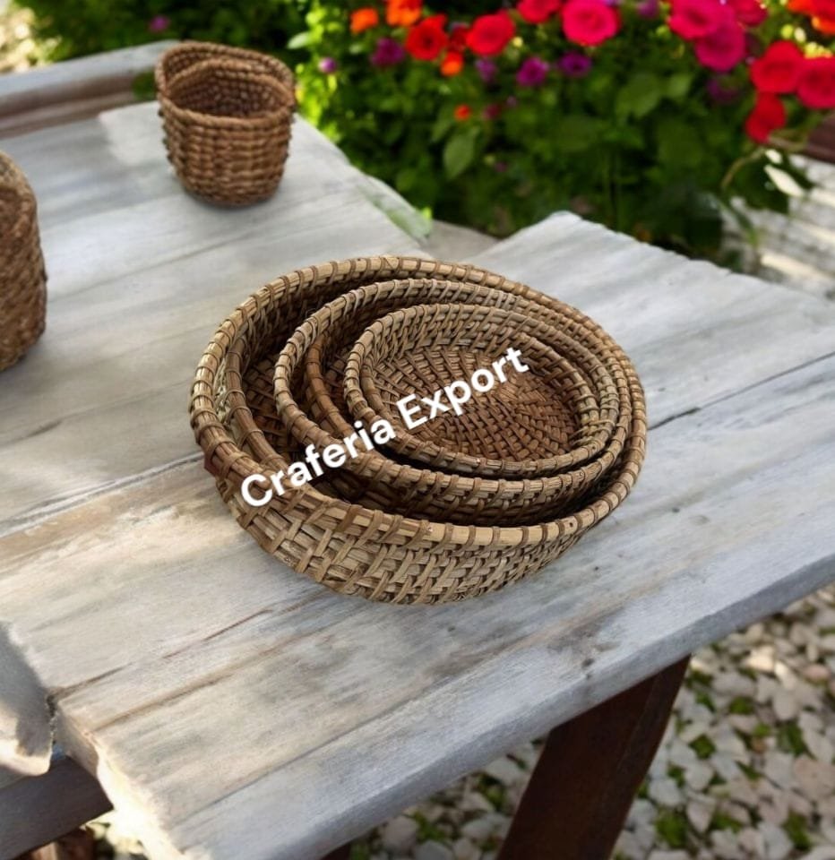 Bamboo Tray | Cane Serving Tray | Rattan Decorative Tray for Tabletop decor , gifting ,storage basket, tea coffee serving - Set of 3