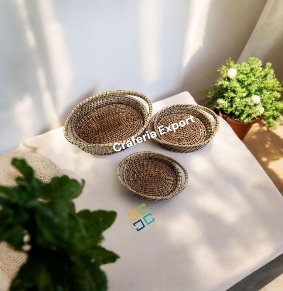 Bamboo Tray | Cane Serving Tray | Rattan Decorative Tray for Tabletop decor , gifting ,storage basket, tea coffee serving - Set of 3 - Image 4
