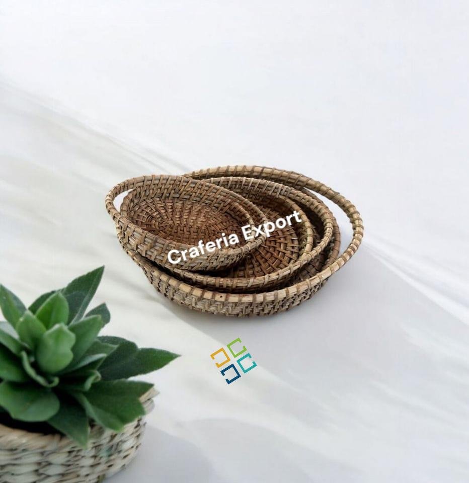 Bamboo Tray | Cane Serving Tray | Rattan Decorative Tray for Tabletop decor , gifting ,storage basket, tea coffee serving - Set of 3 - Image 3