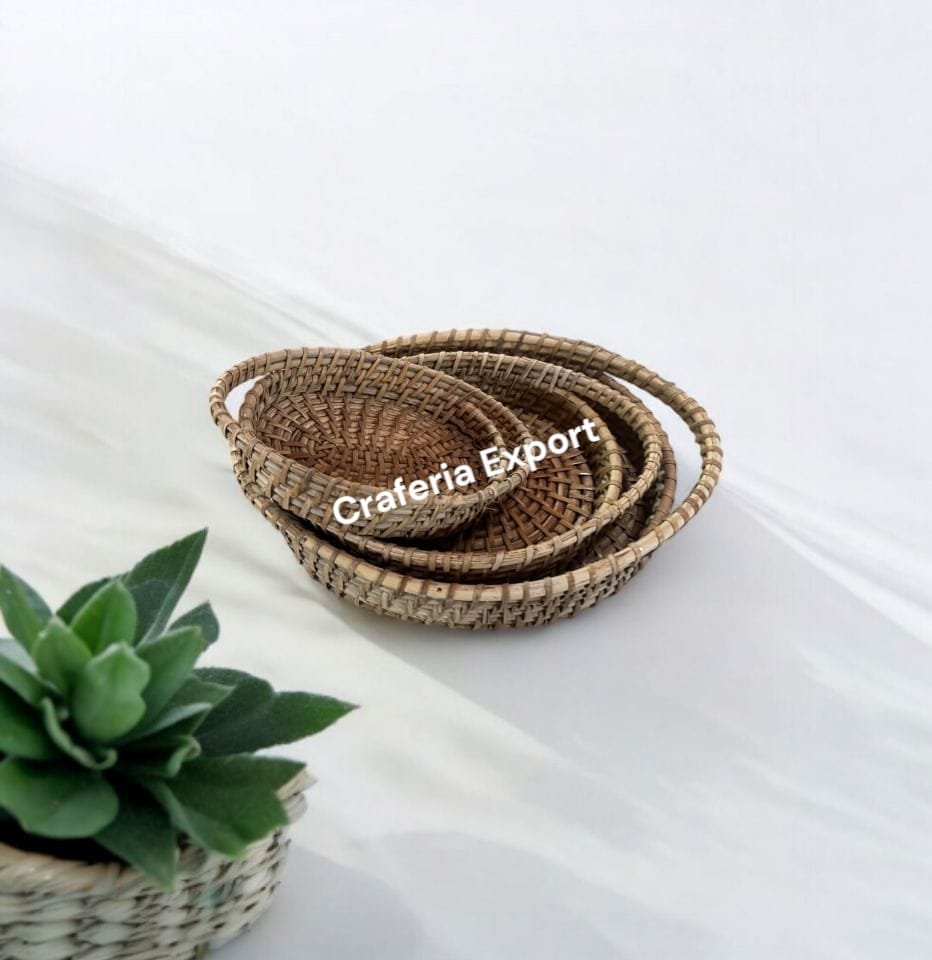 Bamboo Tray | Cane Serving Tray | Rattan Decorative Tray for Tabletop decor , gifting ,storage basket, tea coffee serving - Set of 3 - Image 3