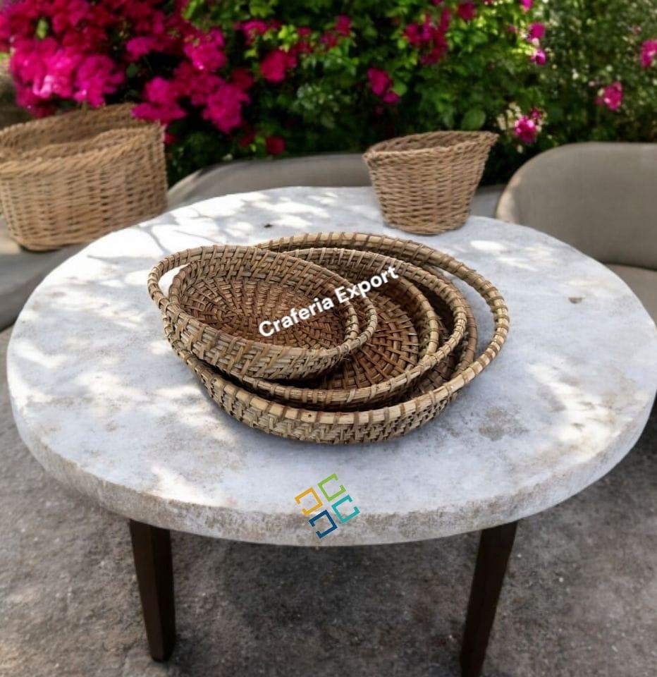 Bamboo Tray | Cane Serving Tray | Rattan Decorative Tray for Tabletop decor , gifting ,storage basket, tea coffee serving - Set of 3 - Image 2