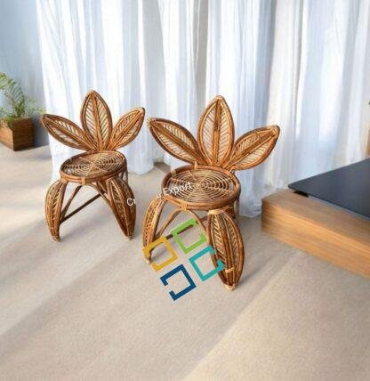 Handmade Lotus Leaf Style Rattan Wicker Chair Floral Design Elegant Bamboo Seat - Image 3