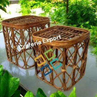 Cane Combo Stools for living room/ garden/Round Sitting Stools for Balcony/ Bamboo Stools (16 by 17inch , 14 by 15inch)