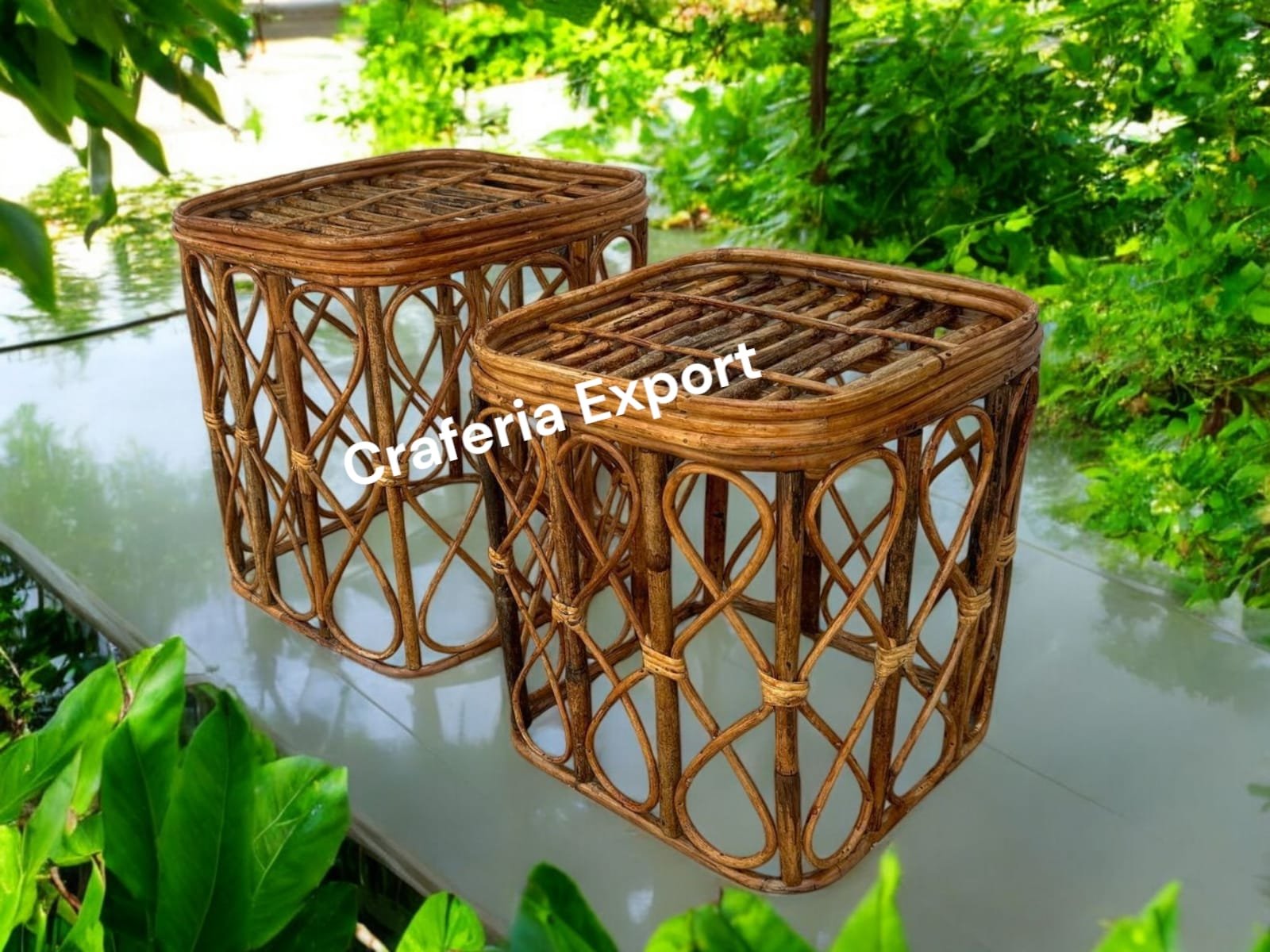 Cane Combo Stools for living room/ garden/Round Sitting Stools for Balcony/ Bamboo Stools (16 by 17inch , 14 by 15inch)