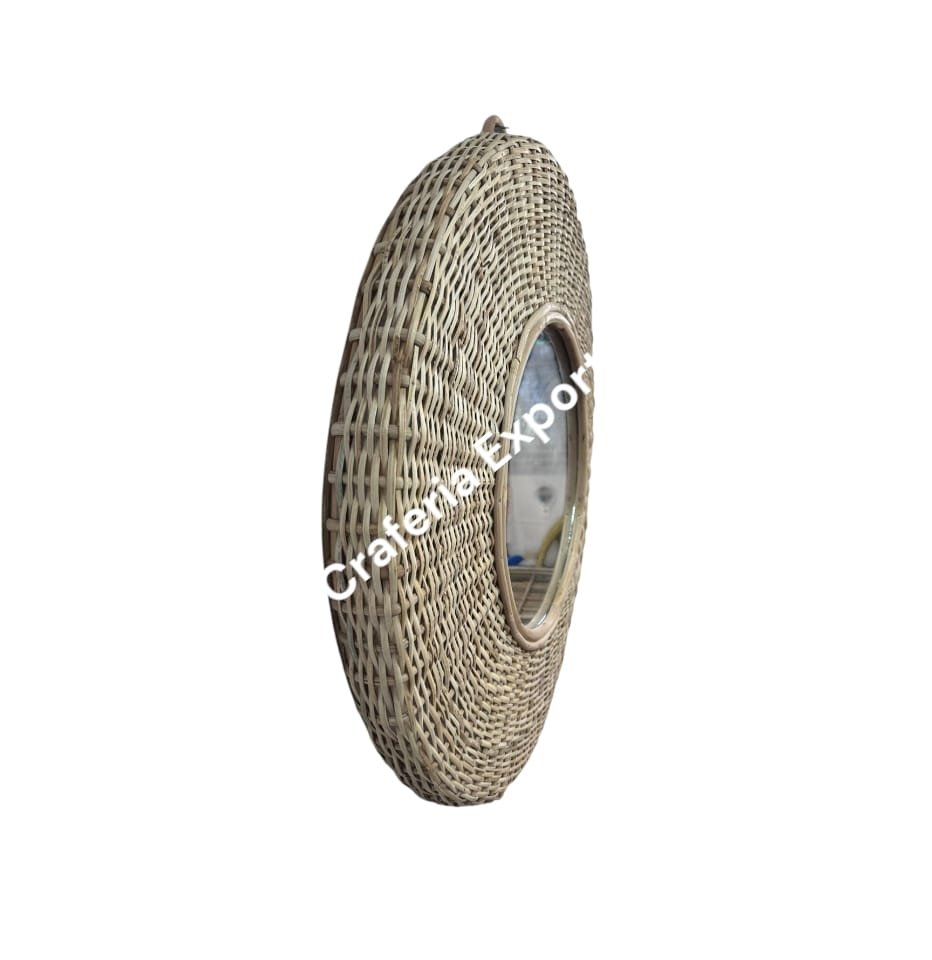 Natural Rattan Round Wall Mirror | Wicker Wall Home Decor Mirror | Decorative Wall Hanging - Image 6