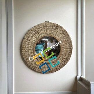 Natural Rattan Round Wall Mirror | Wicker Wall Home Decor Mirror | Decorative Wall Hanging