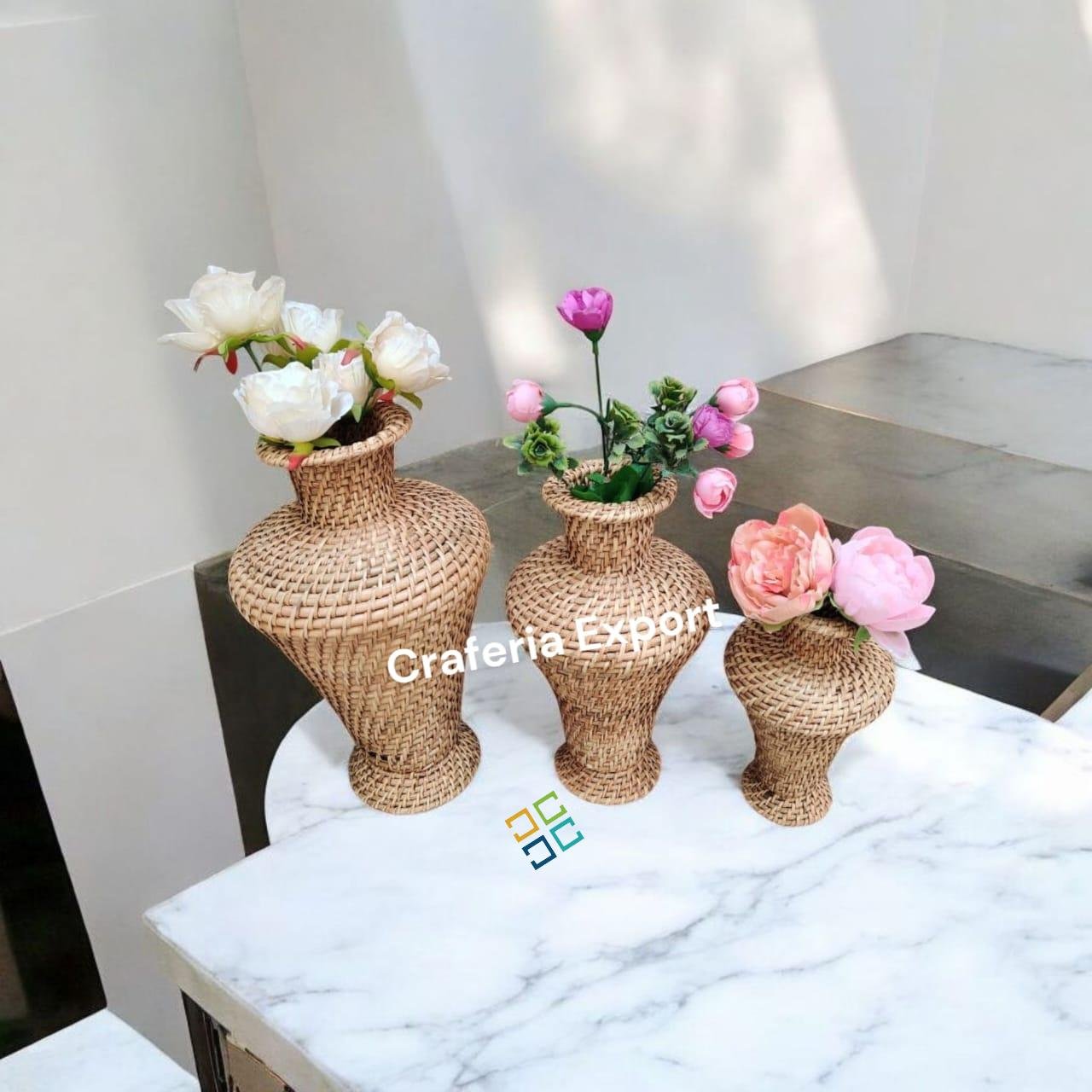 Rattan Handmade Flower Vases / Wicker Cane Pot Stand Home Decor 10inch, 13inch,14inch - Image 4