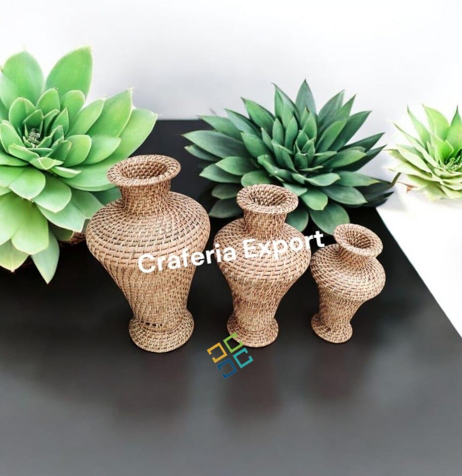 Rattan Handmade Flower Vases / Wicker Cane Pot Stand Home Decor 10inch, 13inch,14inch