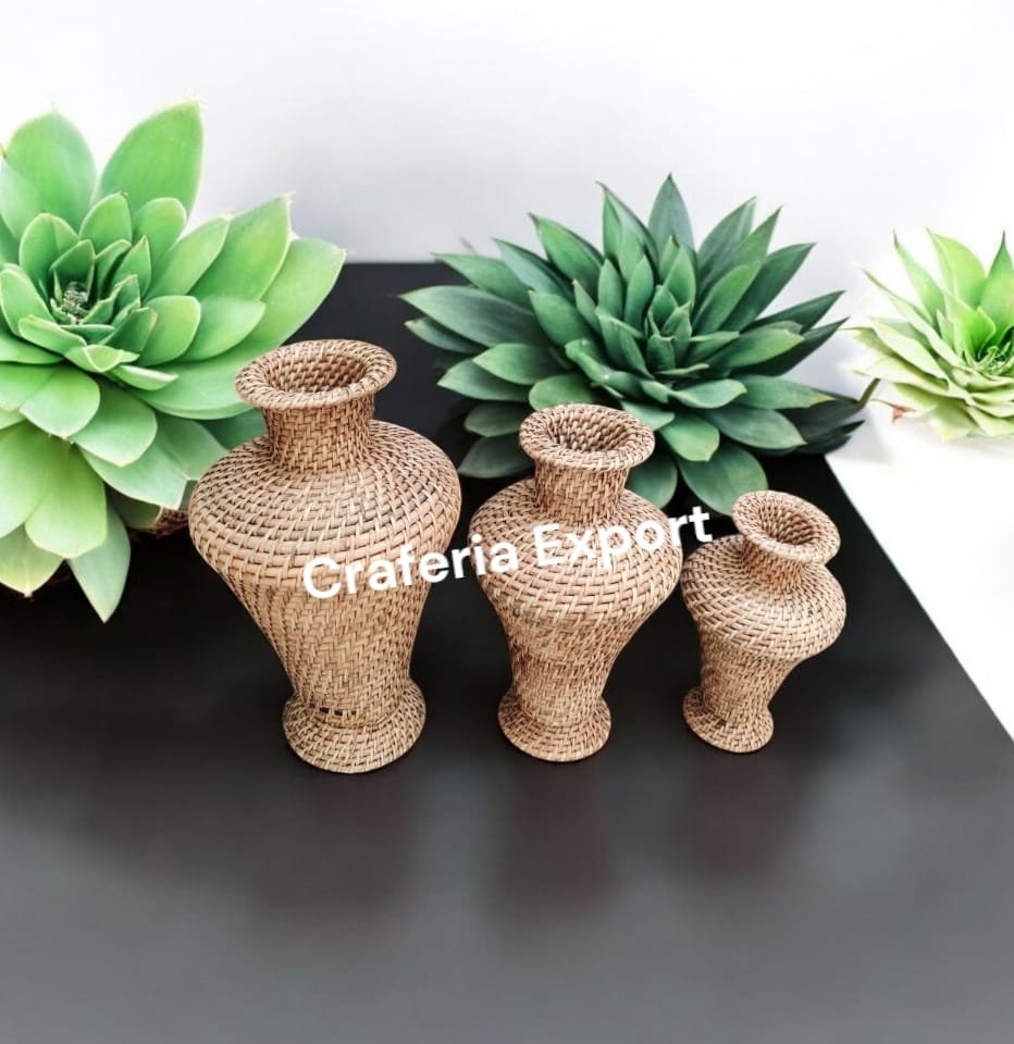 Rattan Handmade Flower Vases / Wicker Cane Pot Stand Home Decor 10inch, 13inch,14inch