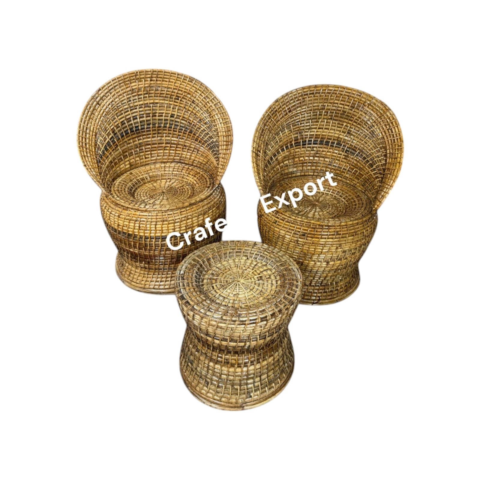 Cane Rattan Bunai Chairs Stool set | Bamboo Bunai Chair stools outdoor indoor / Living room / Balcony / Office, Garden, Resort - Image 6