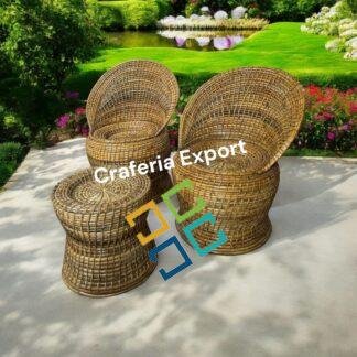 Cane Rattan Bunai Chairs Stool set | Bamboo Bunai Chair stools outdoor indoor /  Living room / Balcony / Office, Garden, Resort
