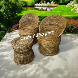 Cane Rattan Bunai Chairs Stool set | Bamboo Bunai Chair stools outdoor indoor / Living room / Balcony / Office, Garden, Resort