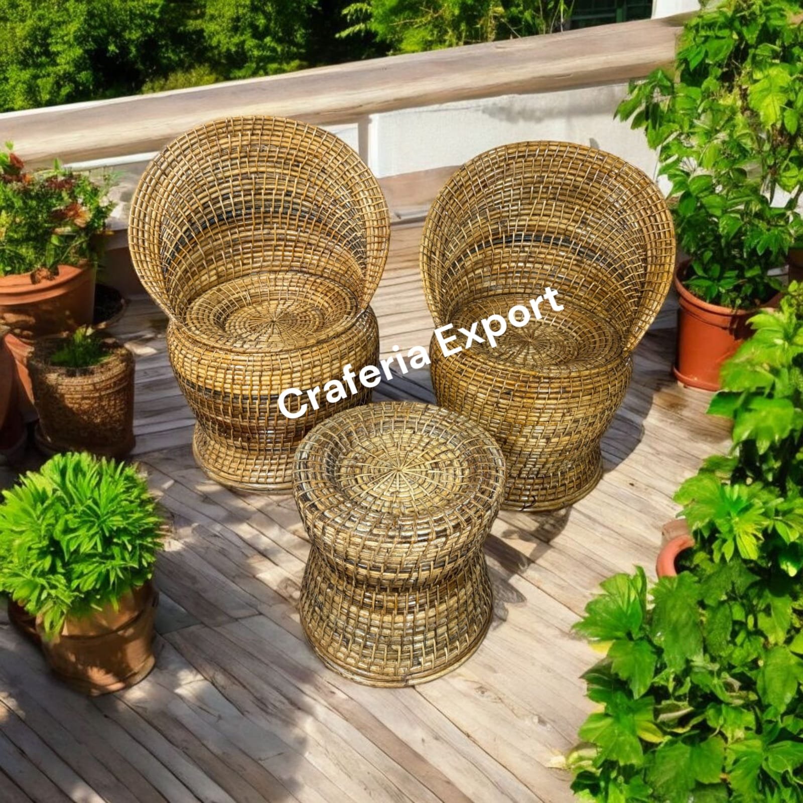 Cane Rattan Bunai Chairs Stool set | Bamboo Bunai Chair stools outdoor indoor / Living room / Balcony / Office, Garden, Resort - Image 3