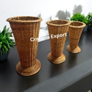 Wicker Decorative Flower Vase for pampas, Home Decor flower pot set of 3 , Table Decorative Rattan Cane Flower Vases for Office, Wedding, Cafe