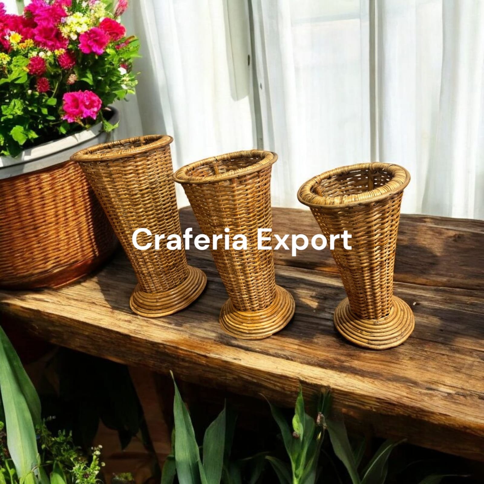 Wicker Decorative Flower Vase for pampas, Home Decor flower pot set of 3 , Table Decorative Rattan Cane Flower Vases for Office, Wedding, Cafe - Image 3