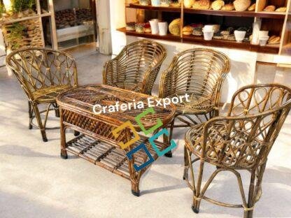 Cane Chairs Table Set of 5 | Bamboo Hina and Mudda Chairs Set for Balcony/Lawn/Bait Kursi Outdoor Indoor - Image 5