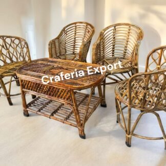 Cane Chairs Table Set of 5 | Bamboo Hina and Mudda Chairs Set for Balcony/Lawn/Bait Kursi Outdoor Indoor