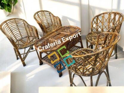 Cane Chairs Table Set of 5 | Bamboo Hina and Mudda Chairs Set for Balcony/Lawn/Bait Kursi Outdoor Indoor - Image 2