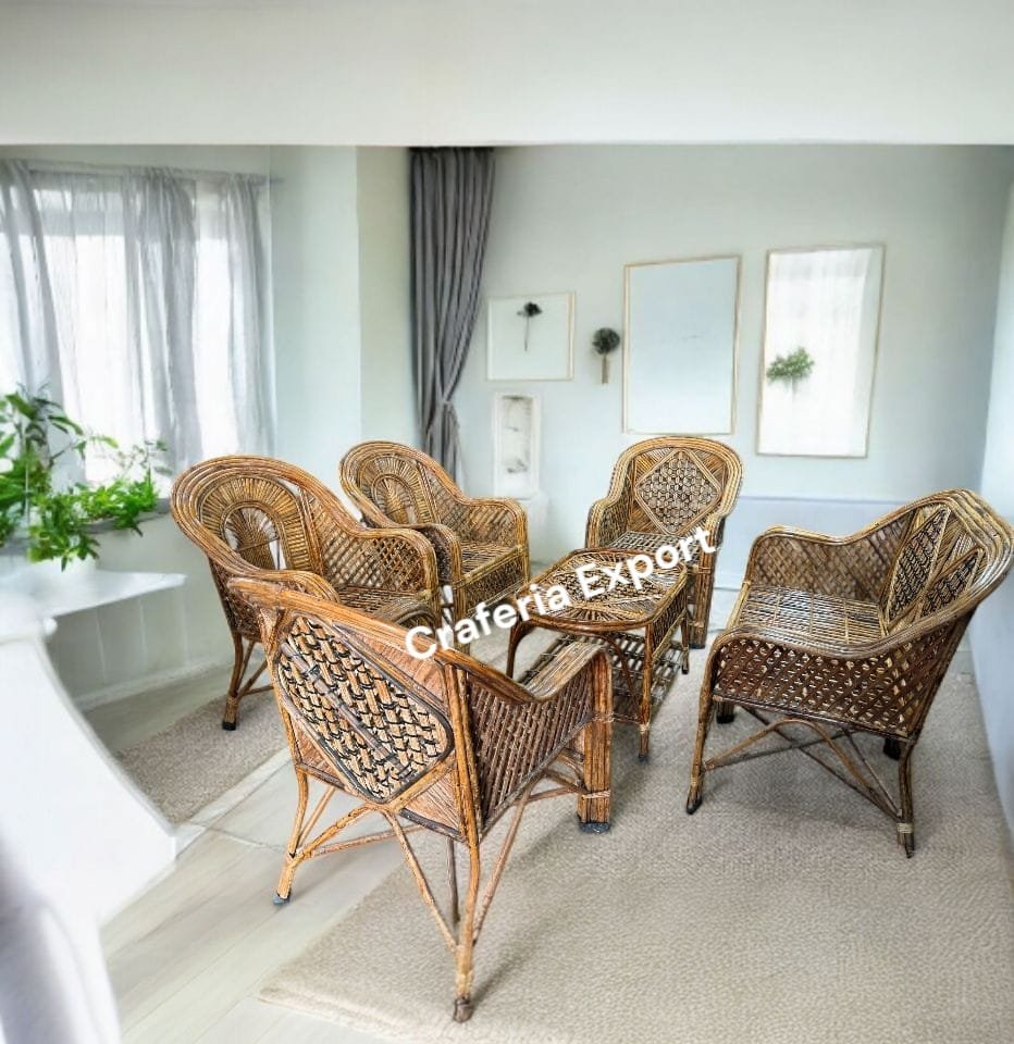 Cane Sofa Chairs Table Set | Bamboo Chair Premium Cane Sofa Set with Table for Home, Office, Living Room, Balcony, Garden, Indoor & Outdoor - Image 3