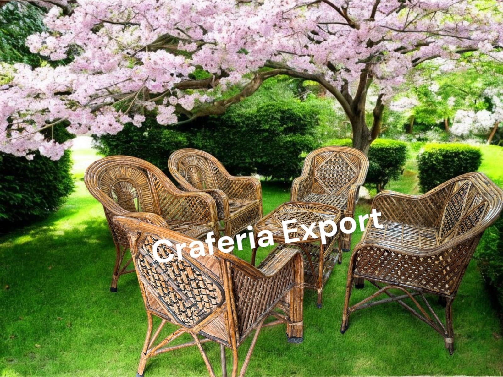 Cane Sofa Chairs Table Set | Bamboo Chair Premium Cane Sofa Set with Table for Home, Office, Living Room, Balcony, Garden, Indoor & Outdoor - Image 2