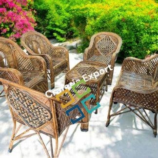 Cane Sofa Chairs Table Set | Bamboo Chair Premium Cane Sofa Set with Table for Home, Office, Living Room, Balcony, Garden, Indoor & Outdoor