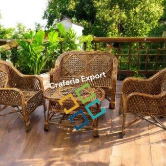Cane 2 Seater Sofa Chairs Table Set for Home | Office | Living Room | Balcony