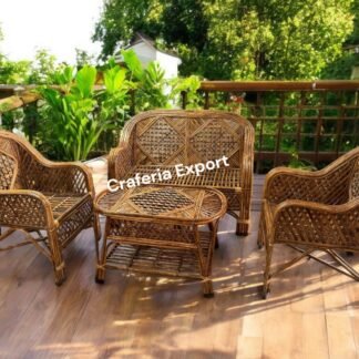 Cane 2 Seater Sofa Chairs Table Set for Home | Office | Living Room | Balcony