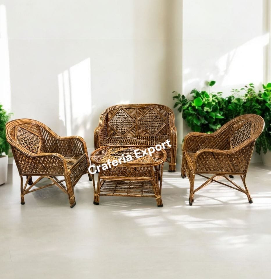 Cane 2 Seater Sofa Chairs Table Set for Home | Office | Living Room | Balcony - Image 3