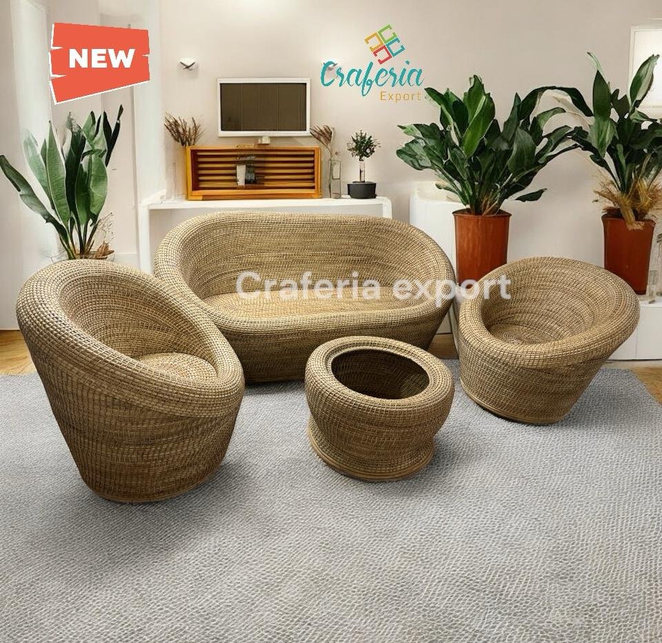 Designer Cane Apple Three seater Sofa with Chair table set | Bamboo Rattan Apple five Seater Sofa chair table furniture set | Cane Buani 3 seater sofa chairs table set for garden, living room, cafe bar hotel - Image 4