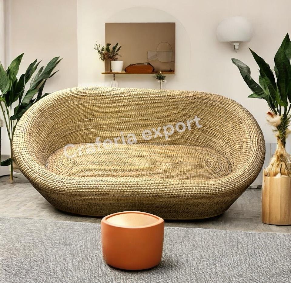 Designer Cane Apple Three seater Sofa with Chair table set | Bamboo Rattan Apple five Seater Sofa chair table furniture set | Cane Buani 3 seater sofa chairs table set for garden, living room, cafe bar hotel - Image 3