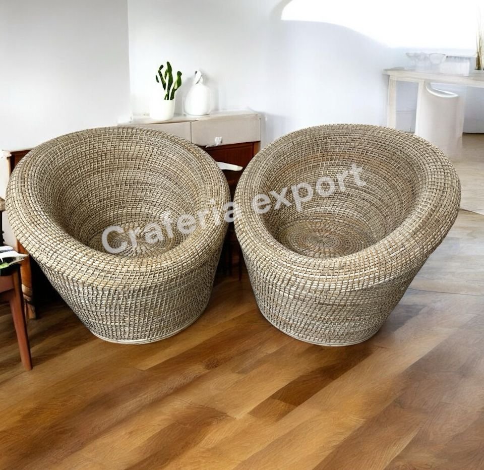 Bamboo Cane Apple Sofa Chairs table Set | Cane Bunai Apple Chairs with Coffee table set | Rattan Chairs set for lawn , Baclony , Garden , Cafe , Hotels indoor outdoor ( Set of 3) - Image 3