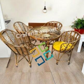 Cane Back-mudda Chairs Table Set | Bamboo Arm Rest backmuda Chairs with round XL table set for indoor outdoor / Cafe / Hotels / Restaurants/ Living Room / Garden Balcony