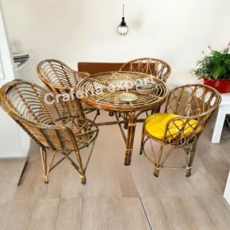 Cane Back-mudda Chairs Table Set | Bamboo Arm Rest backmuda Chairs with round XL table set for indoor outdoor / Cafe / Hotels / Restaurants/ Living Room / Garden Balcony