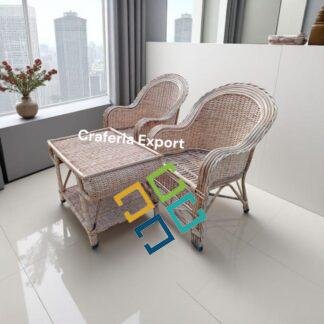 Cane Sofa chairs with coffee table set furniture | Bamboo Bunai Sofa chairs set for indoor outdoor sitting /Cane Apple Chairs set ( set of 3)