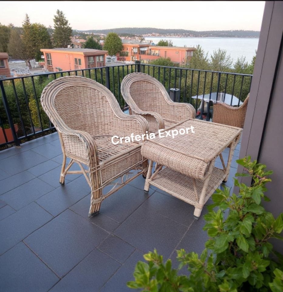 Cane Sofa chairs with coffee table set furniture Bamboo Bunai Sofa chairs set for indoor outdoor sitting /Cane Apple Chairs set set of 3)