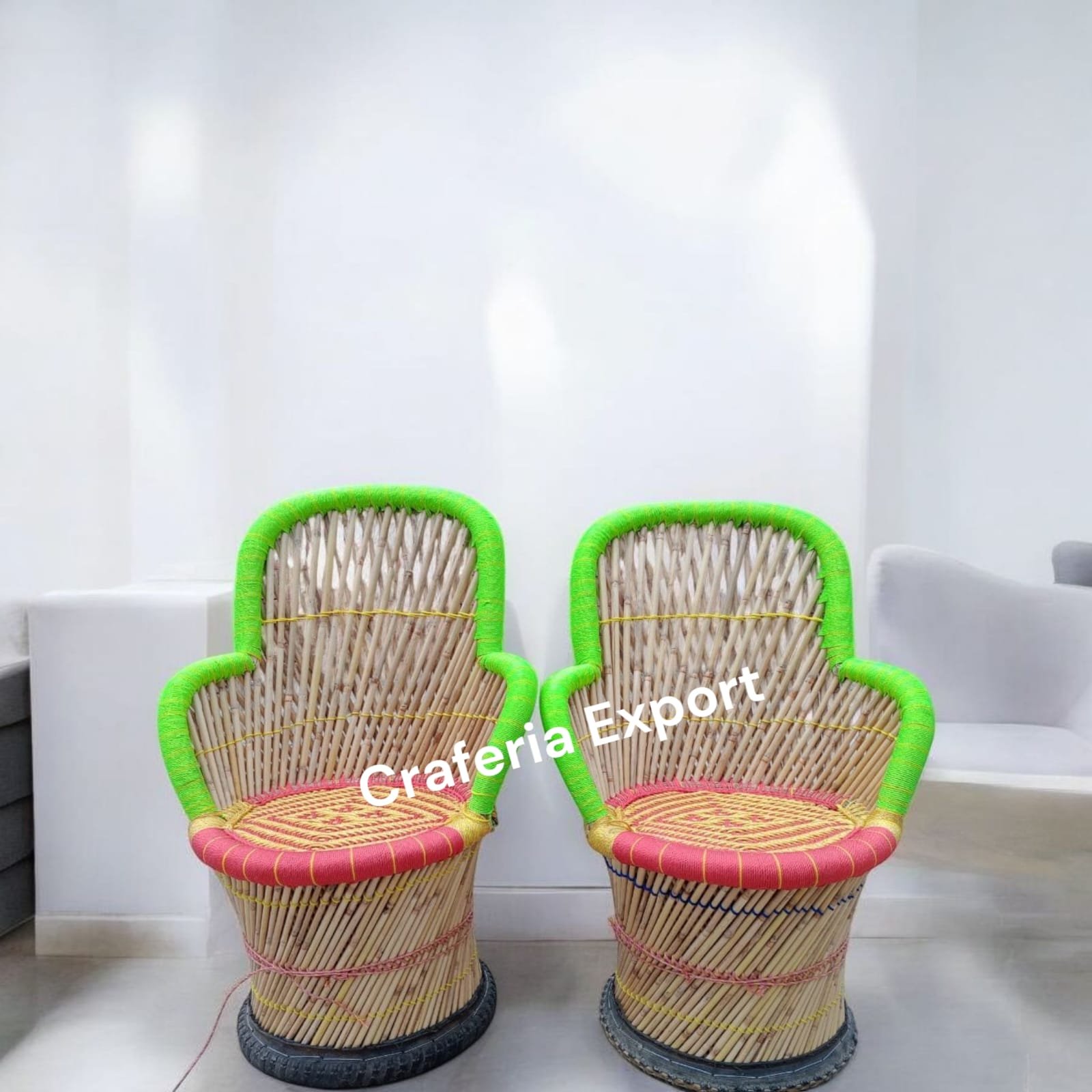 Bamboo Outdoor Sitting Chair Stools Furniture Set/ Bamboo mudha chairs with table for Garden / Terrace / Lawn / Living Room (Large Size -chairs /Medium -table ) - Image 6