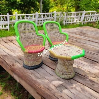 Bamboo Outdoor Sitting Chair Stools Furniture Set/ Bamboo mudha chairs with table for Garden / Terrace / Lawn / Living Room (Large Size -chairs /Medium -table )