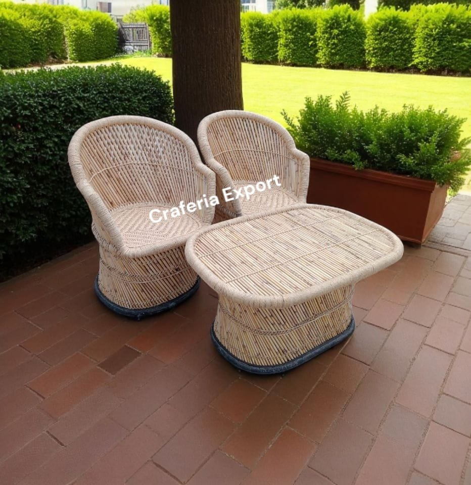 Natural Munj Bamboo Mudda Chairs with Table / Cane Armrest Chair table set for Lawn/ Balcony /terrace / Garden / Cafe/ Hotels (XL-size) - Image 3