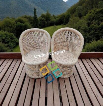 Handmade Natural Bamboo Chairs Stool With Table Furniture Set For Living Room Hotel Cafe - Image 2