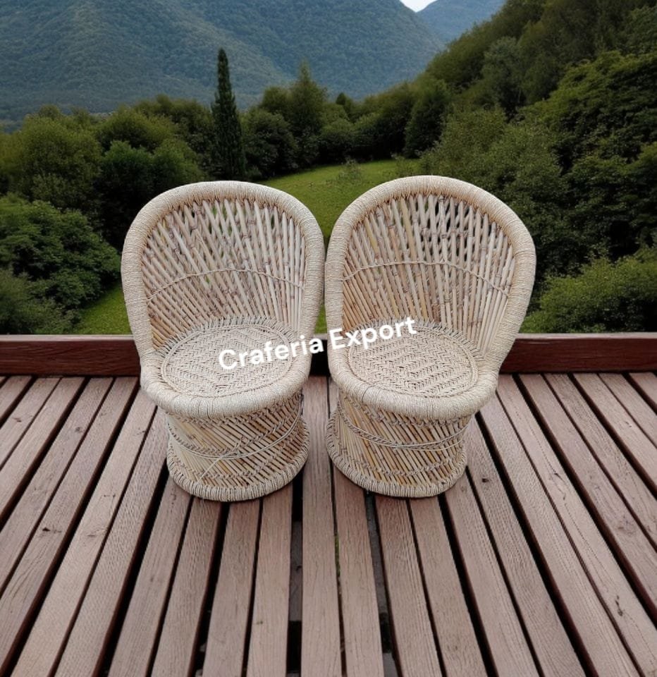 Handmade Natural Bamboo Chairs Stool With Table Furniture Set For Living Room Hotel Cafe - Image 2