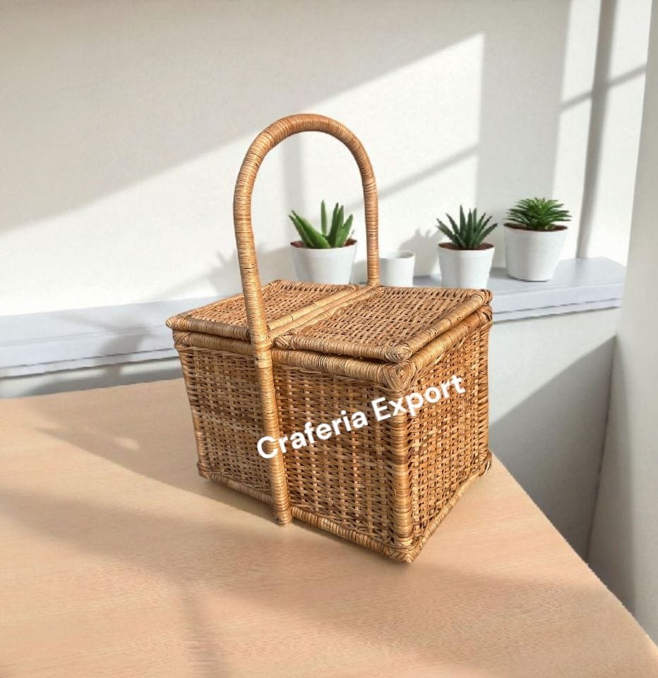 Rattan Wicker Picnic Basket | Cane Handle Storage Basket | Bamboo Closest Basket - Image 3